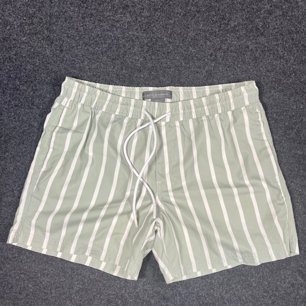 Cotton On Garments Mens Sage Green White Striped Swim Trunks Board Shorts Large